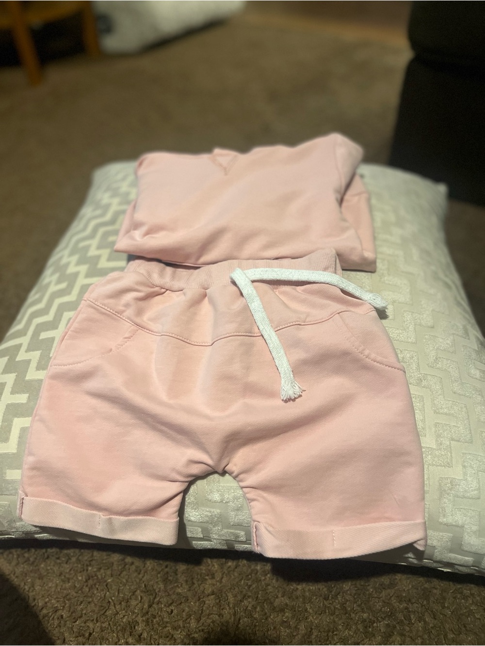 Kids Soft Pink Drawstring Shorts and hoodie